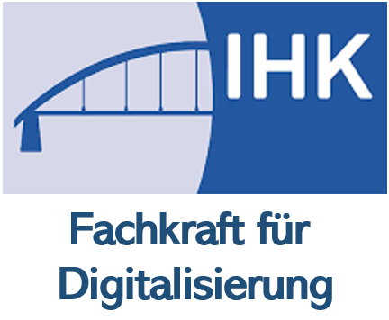 IHK Logo mit Text 'Fachkraft für Digitalisierung' als Platzhalter für das Zertifikat